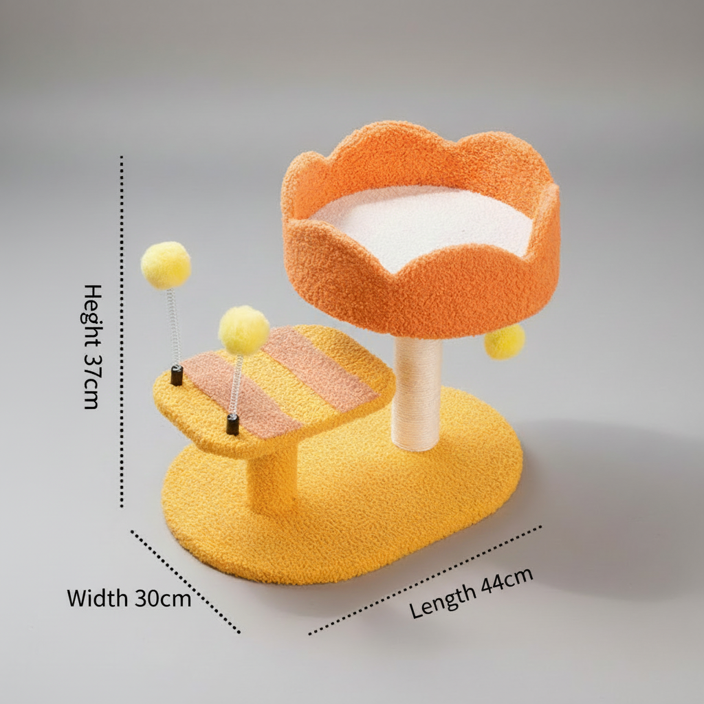 Zenm™ Furvana Compact Cat Perch Station - Multi-Activity Scratching Post & Teddy Plush Nest Platform