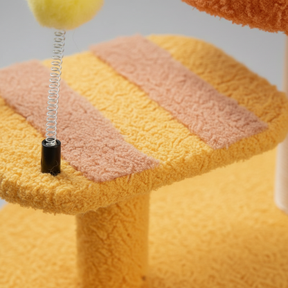 Zenm™ Furvana Compact Cat Perch Station - Multi-Activity Scratching Post & Teddy Plush Nest Platform