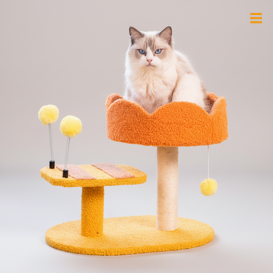 Zenm™ Furvana Compact Cat Perch Station - Multi-Activity Scratching Post & Teddy Plush Nest Platform