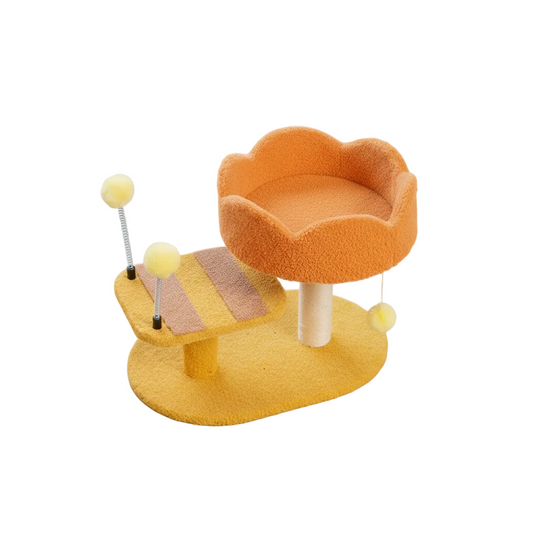 Zenm™ Furvana Compact Cat Perch Station - Multi-Activity Scratching Post & Teddy Plush Nest Platform