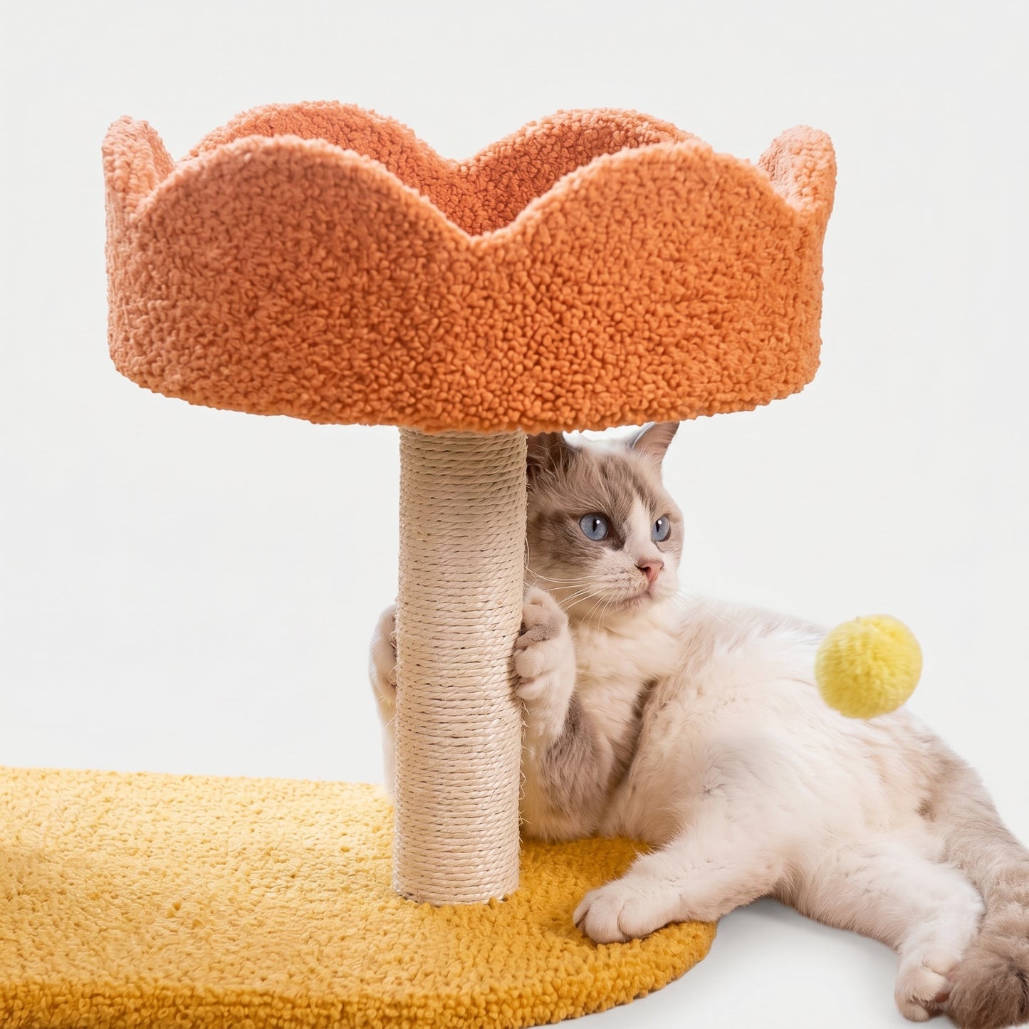 Zenm™ Furvana Compact Cat Perch Station - Multi-Activity Scratching Post & Teddy Plush Nest Platform
