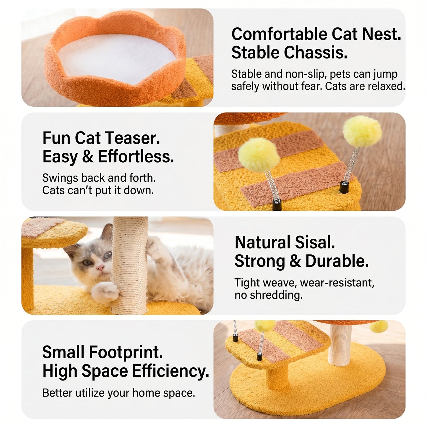 Zenm™ Furvana Compact Cat Perch Station - Multi-Activity Scratching Post & Teddy Plush Nest Platform