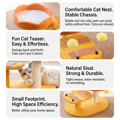 Zenm™ Furvana Compact Cat Perch Station - Multi-Activity Scratching Post & Teddy Plush Nest Platform